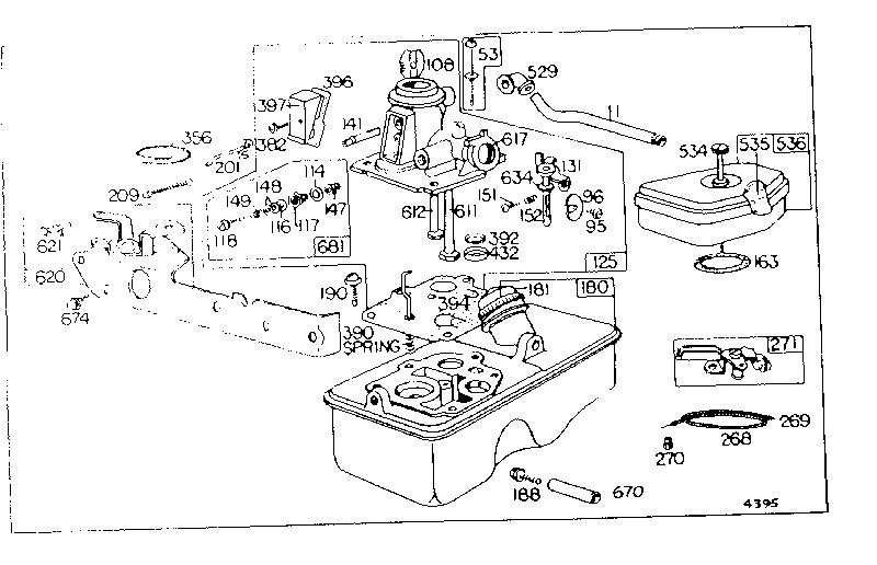 Carburetor And Fuel Tank Assembly Diagram and Parts List for 111902-111999 0010 - 0017 Briggs and Stratton Engine